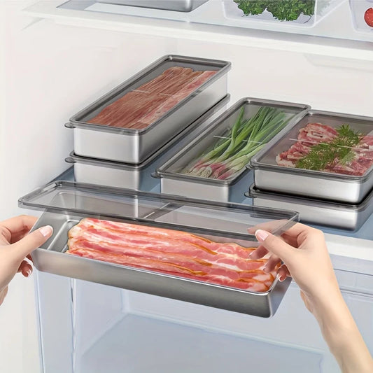 Refrigerator Organizer Stainless Steel Meat Bacon Container Fridge Organizer Food Storage Container Freezer kitchen Organizer