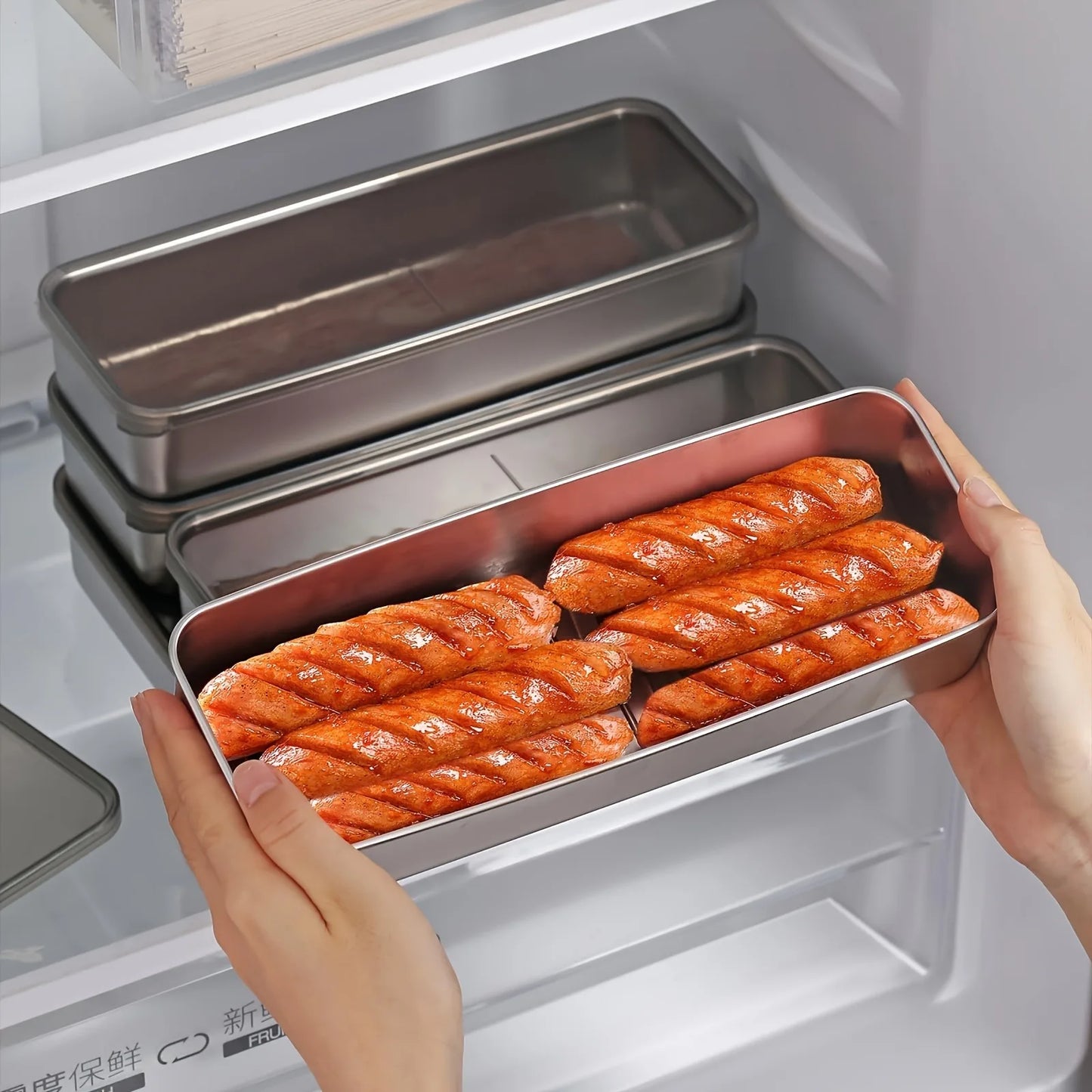 Refrigerator Organizer Stainless Steel Meat Bacon Container Fridge Organizer Food Storage Container Freezer kitchen Organizer