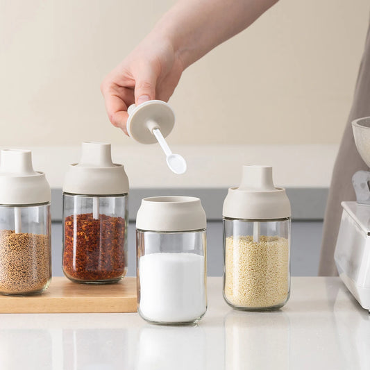 WMMO Spice Jar with Lid Set Herb Condiment Tins with Plastic Spoon Salt Storage Container Seal Box for Pepper Seasoning Cans