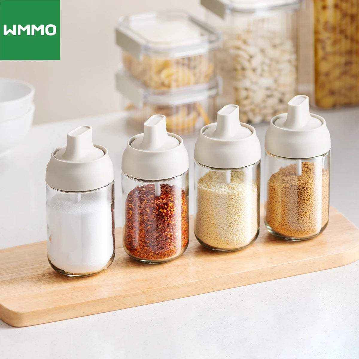 WMMO Spice Jar with Lid Set Herb Condiment Tins with Plastic Spoon Salt Storage Container Seal Box for Pepper Seasoning Cans